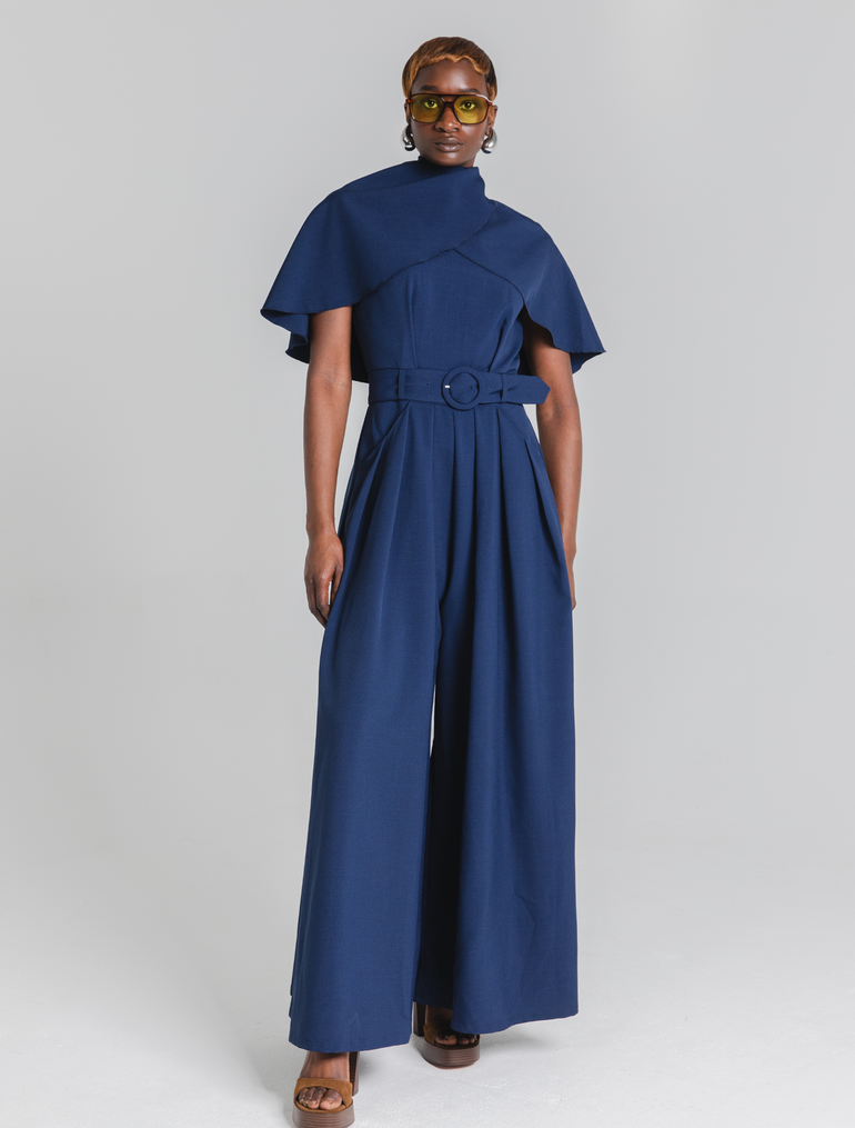 Navy cape jumpsuit on sale